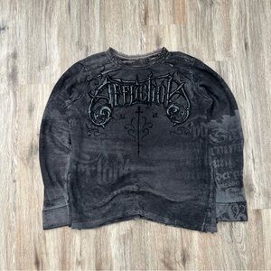 Y2K Rare Affliction Black and grey thermal Long sleeve Size medium